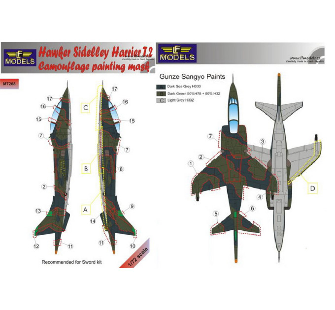 Маска камуфляжного фарбування Harrier T.2 1/72 LFmodels M7268