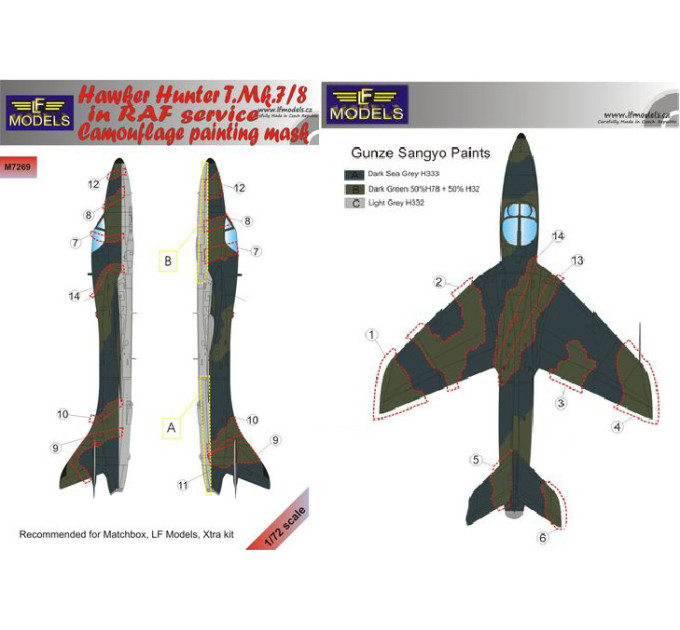 Маска камуфляжного фарбування Hunter T.Mk.7/8 RAF 1/72 LFmodels M7269