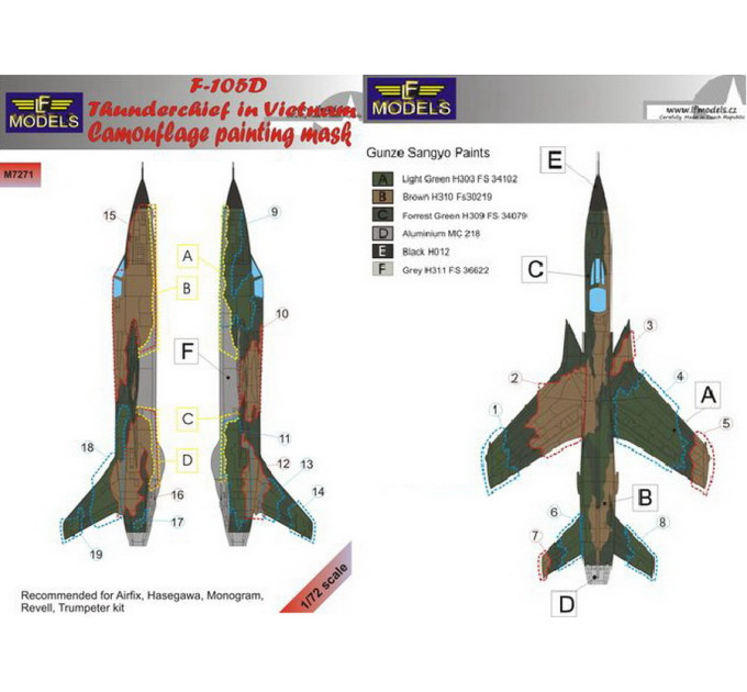 Маска камуфляжного фарбування F-105D 1/72 LFmodels M7271