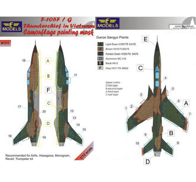 Маска камуфляжного фарбування F-105F/G 1/72 LFmodels M7272