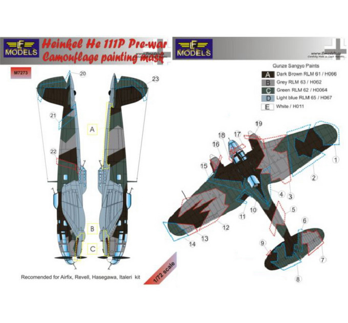 Маска камуфляжного фарбування He 111P 1/72 LFmodels M7273
