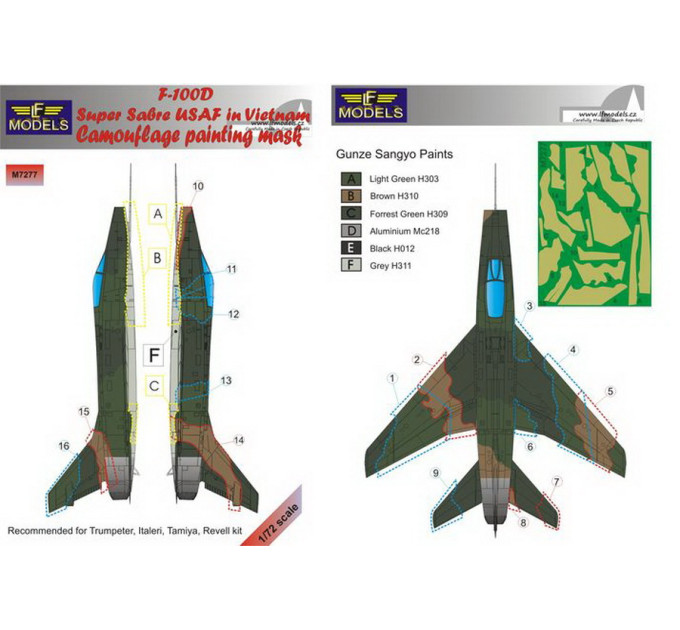 Маска камуфляжного фарбування F-100D USAF 1/72 LFmodels M7277