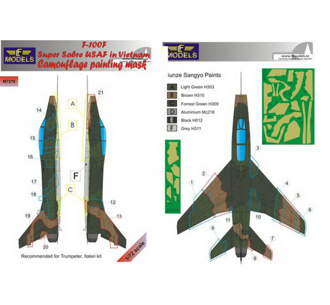 Маска камуфляжного фарбування F-100F USAF 1/72 LFmodels M7278