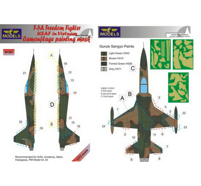 Маска камуфляжного фарбування F-5A 1/72 LFmodels M7285