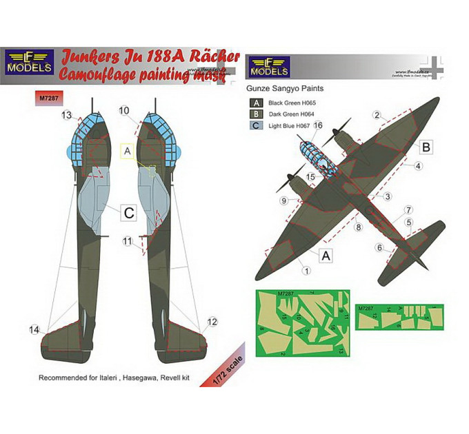 Маска камуфляжного фарбування Ju 188A 1/72 LFmodels M7287