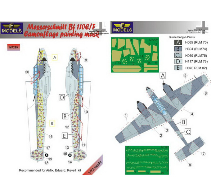 Маска камуфляжного фарбування Bf 110E/F 1/72 LFmodels M7299