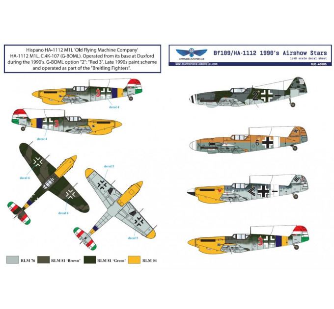 Декаль Bf 109/HA-1112 1/72 BUC-72004