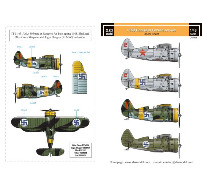 Декаль I-153 Чайка Фінських ВПС 1/48 SBS-D48003
