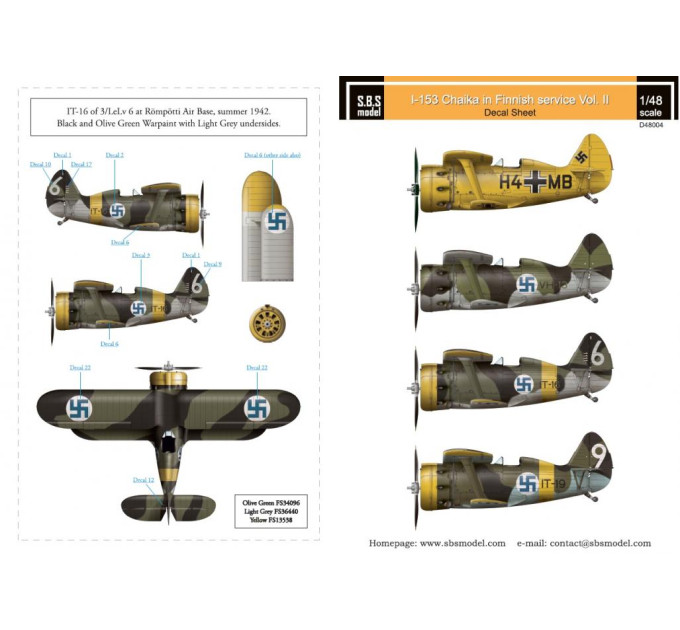 Декаль I-153 Чайка Фінських ВПС 1/48 SBS-D48004