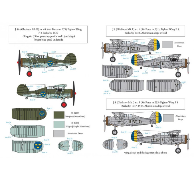 Декаль Gloster Gladiator Шведських ВПС 1/48 SBS-D48005
