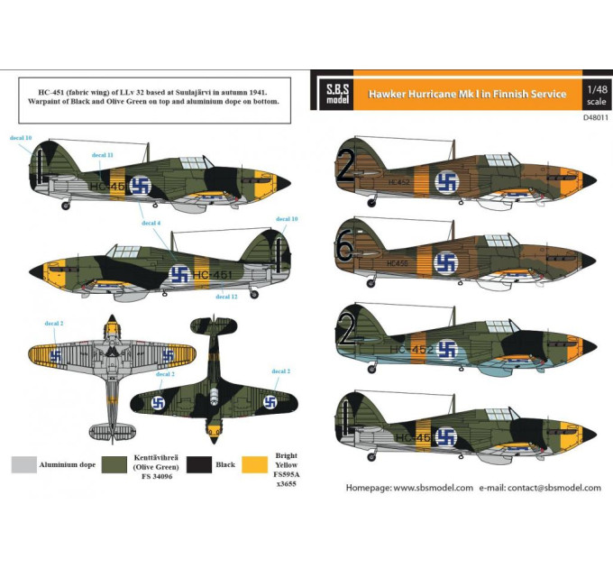Декаль Hawker Hurricane Mk. I Фінських ВПС 1/48 SBS-D48011