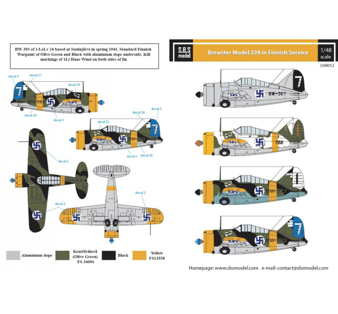 Декаль Brewster Model 239 Фінських ВПС 1/48 SBS-D48012