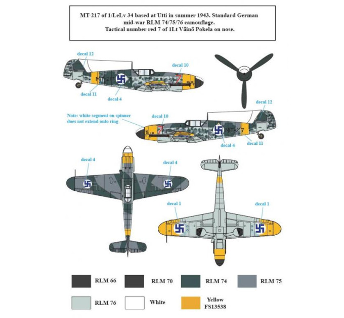 Декаль Bf 109G-2 1/48 SBS-D48014