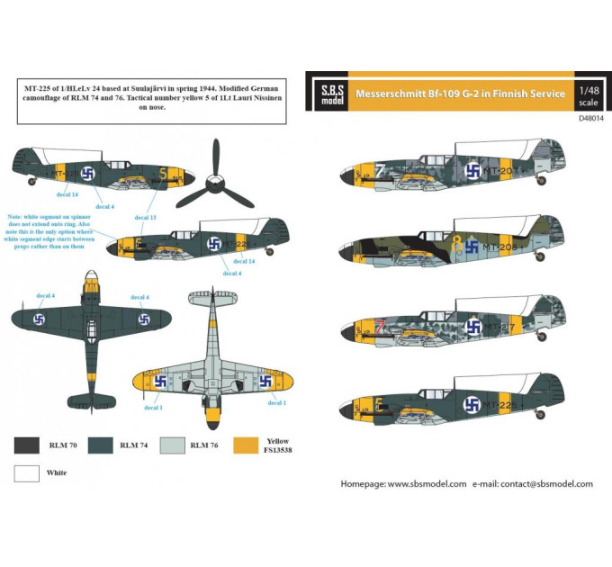 Декаль Bf 109G-2 1/48 SBS-D48014