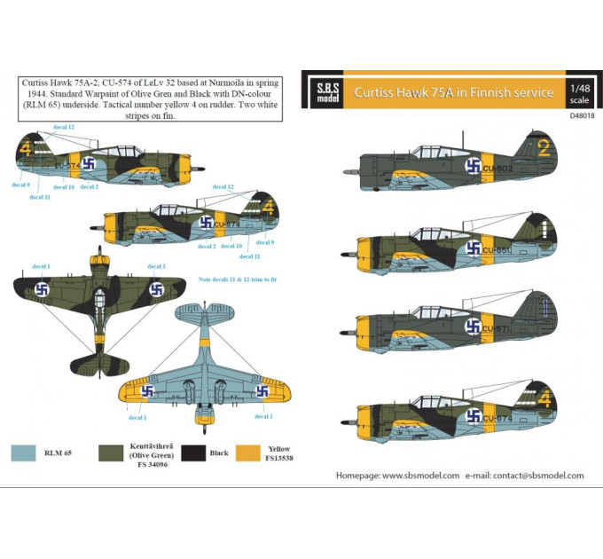 Декаль Curtiss Hawk 75A 1/48 SBS-D48018