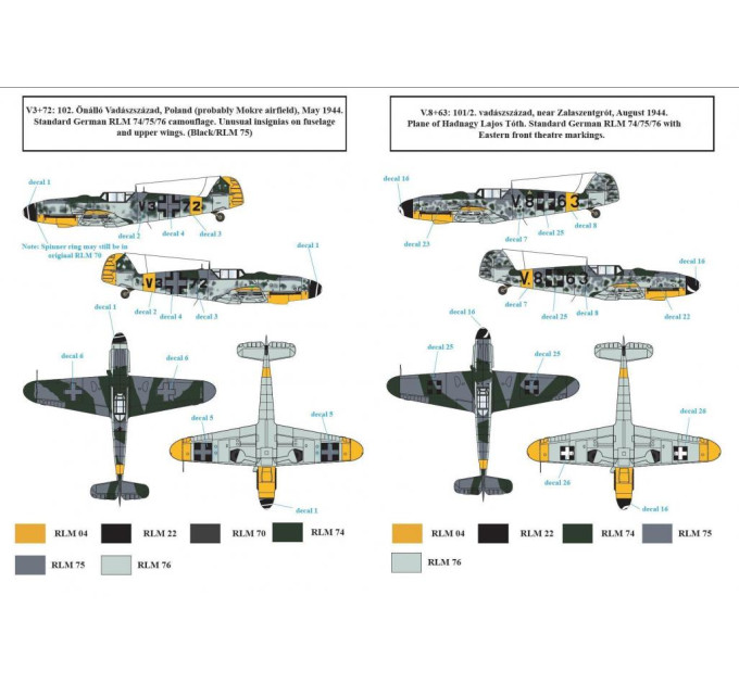 Декаль Bf 109G-6 частина I Угорських ВПС 1/48 SBS-D48020