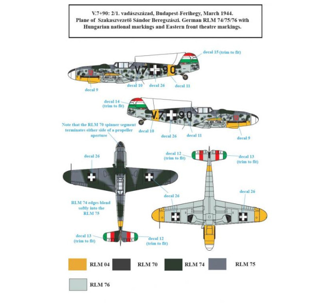 Декаль Bf 109G-6 частина I Угорських ВПС 1/48 SBS-D48020