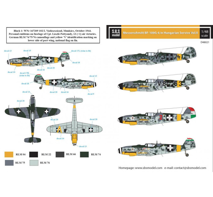 Декаль Bf 109G-6 частина II 1/48 SBS-D48021