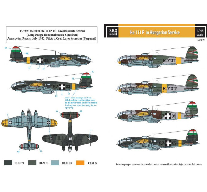 Декаль He 111P 1/48 SBS-D48023