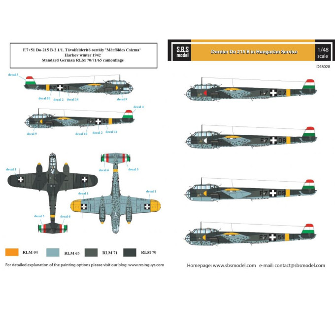 Декаль Do 215B 1/48 SBS-D48028