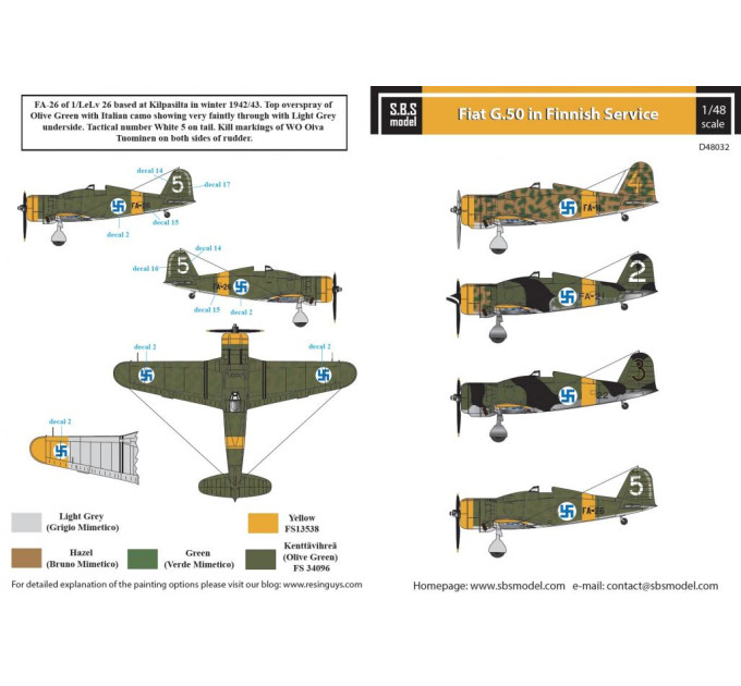 Декаль Fiat G.50 Freccia 1/48 SBS-D48032
