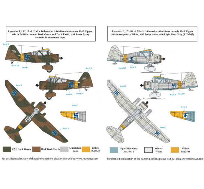 Декаль Westland Lysander 1/48 SBS-D48038