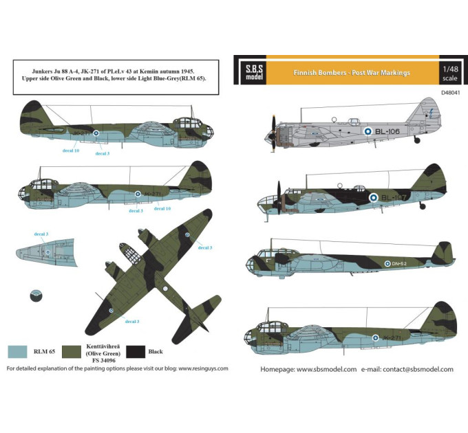 Декаль Фінські бомбардувальники 1/48 SBS-D48041