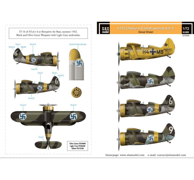 Декаль І-153 Чайка 1/72 SBS-D72004