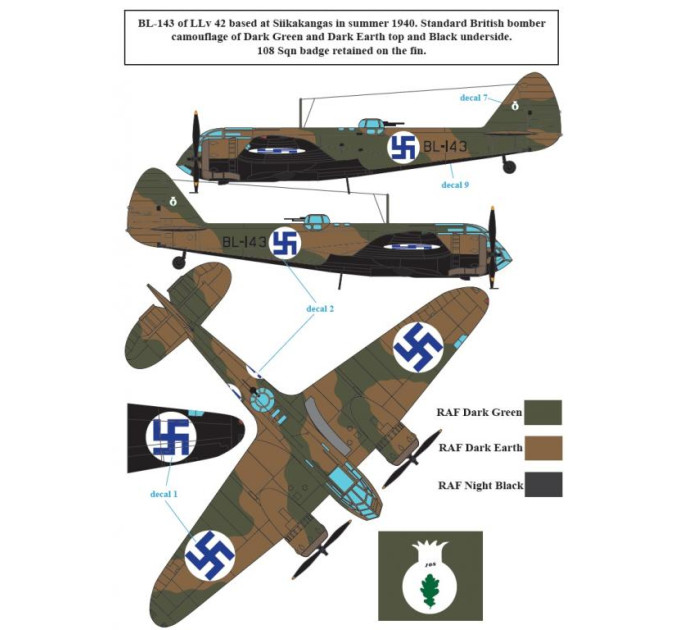 Декаль Bristol Blenheim Mk. I-II 1/72 SBS-D72007