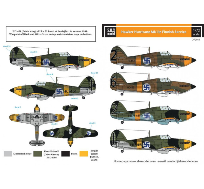Декаль Hawker Hurricane Mk. I 1/72 SBS-D72011