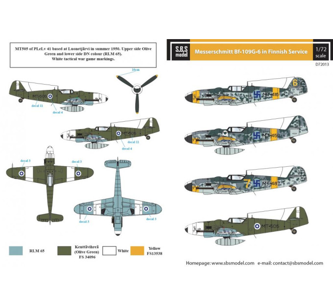 Декаль Bf 109G-6 1/72 SBS-D72013
