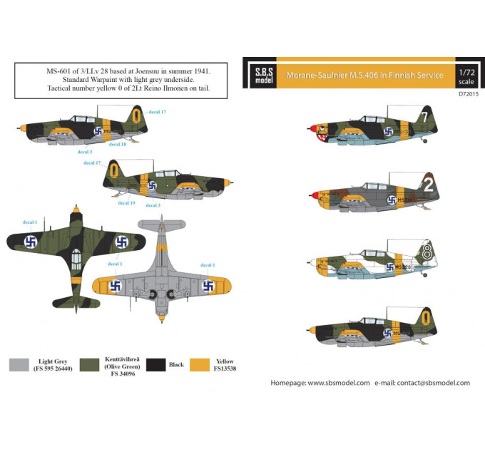 Декаль Morane-Saulnier M.S. 406 1/72 SBS-D72015