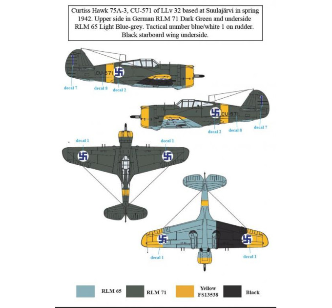 Декаль Curtiss Hawk 75A 1/72 SBS-D72018