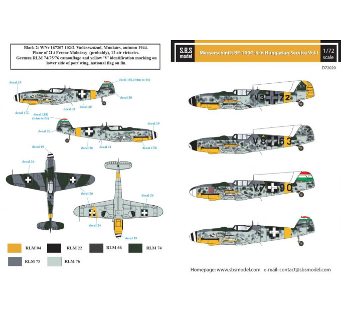 Декаль Bf 109G-6 1/72 SBS-D72020