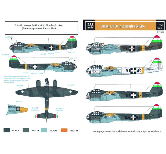 Декаль Ju-88 1/72 SBS-D72022