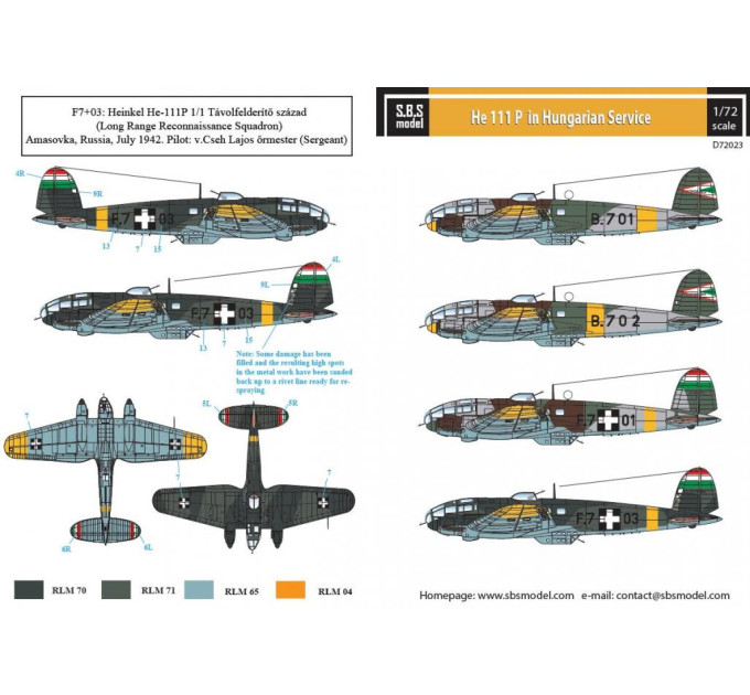 Декаль Heinkel He 111P 1/72 SBS-D72023
