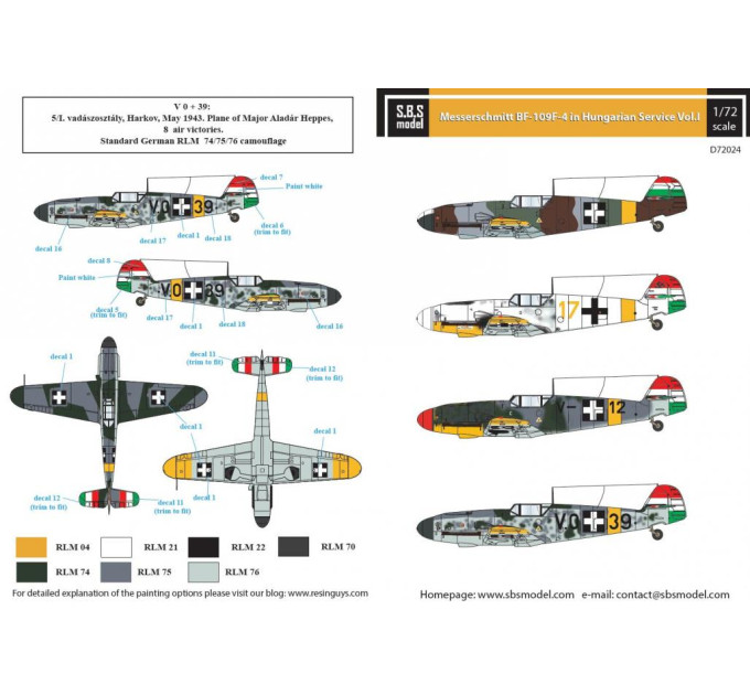 Декаль Bf 109F частина І 1/72 SBS-D72024