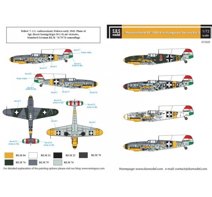 Декаль Bf 109F частина ІІ 1/72 SBS-D72025