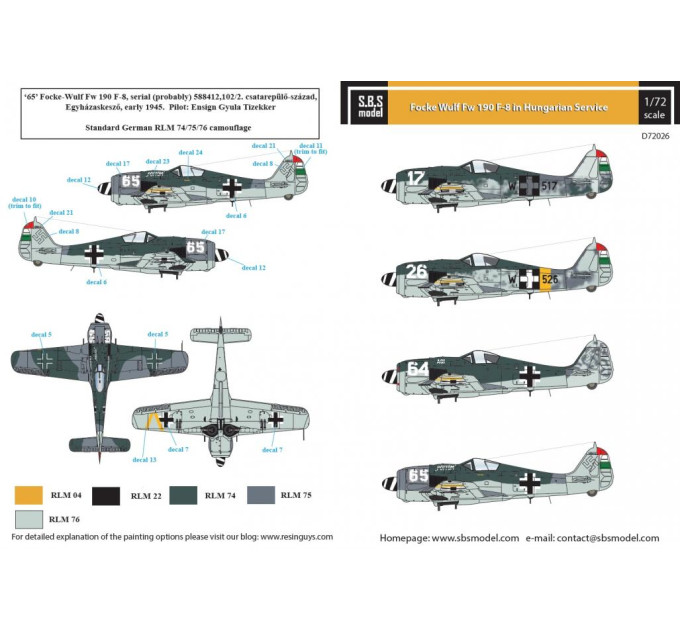 Декаль Fw 190F-8 1/72 SBS-D72026