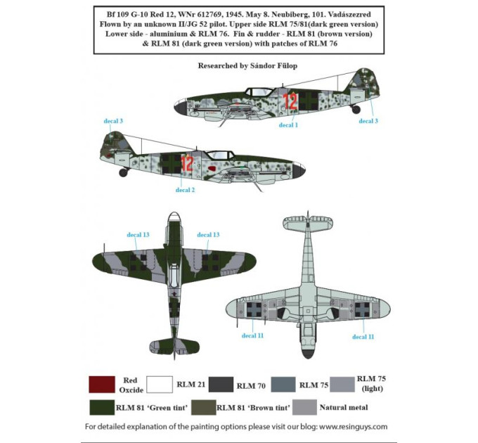 Декаль Bf 109G-10 1/72 SBS-D72029