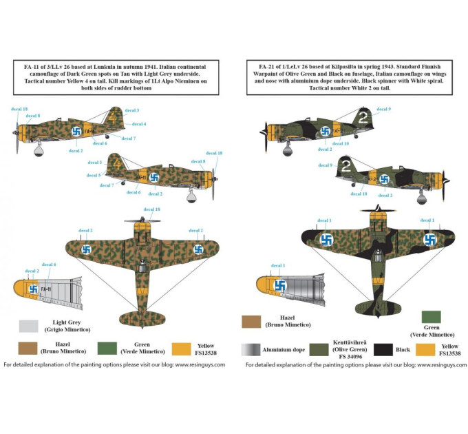 Декаль Fiat G.50 Freccia 1/72 SBS-D72032