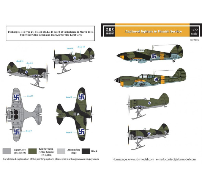 Декаль Захоплені винищувачі WWII 1/72 SBS-D72035